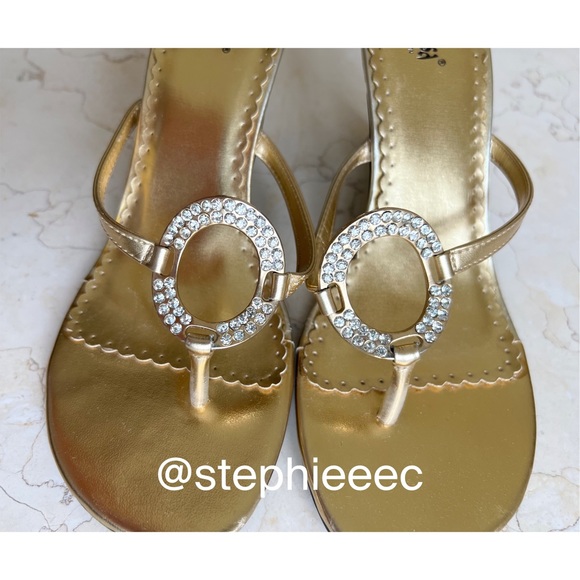 LenaLuisa Gold Slip On Heels with Silver Embellishment Crystal - Picture 8 of 14